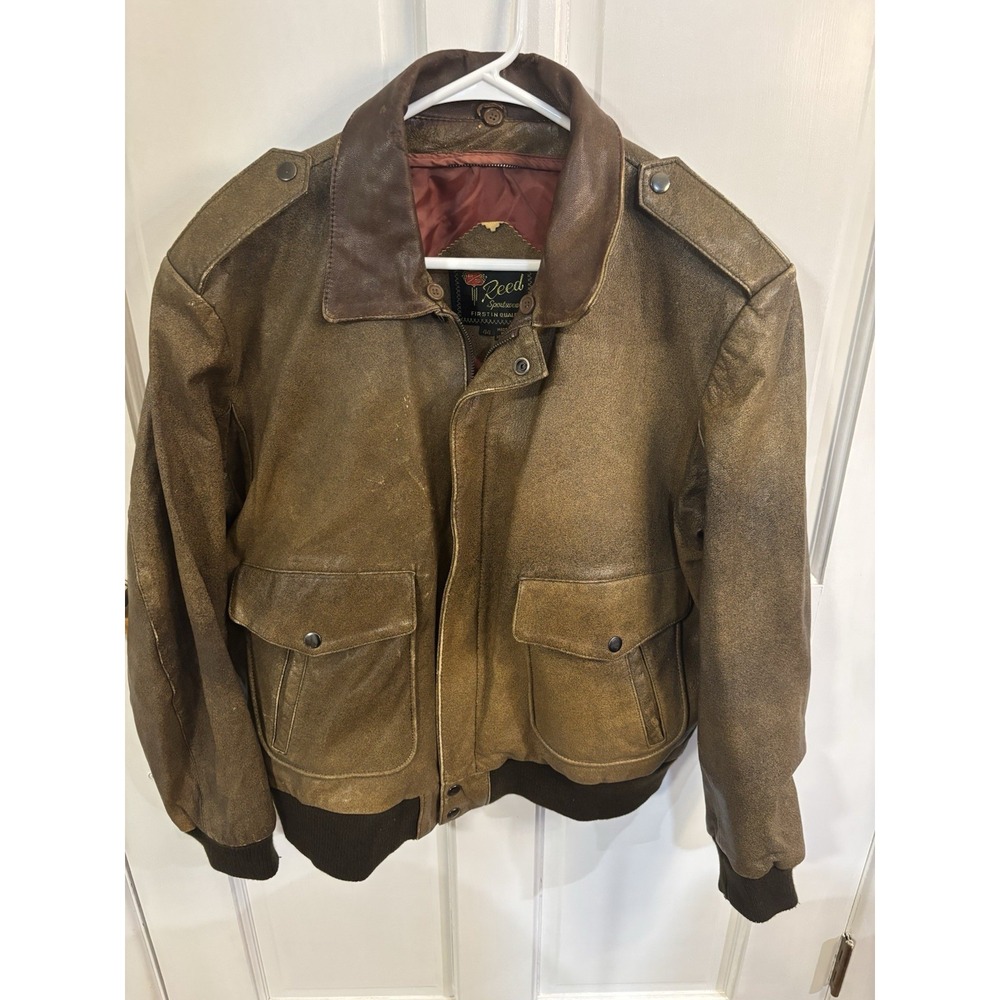 Vintage Reed‎ Sportswear Distressed All Leather Jacket Size 44